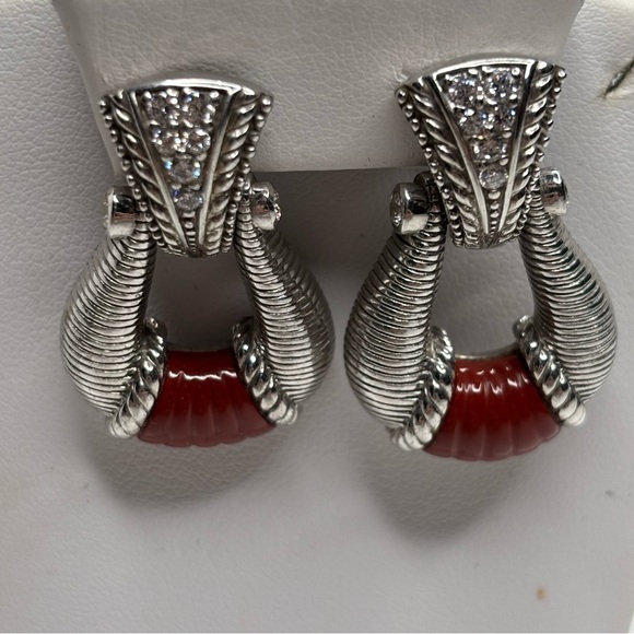 JUDITH RIPKA Sterling Silver Red Jasper CZ Isola Earrings - Picture 3 of 5